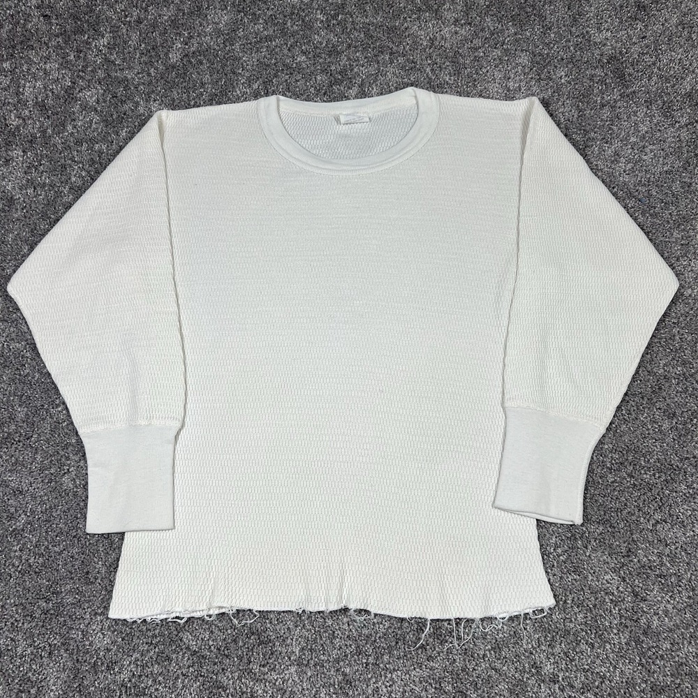 Vintage 70s Sears Cotton Waffle Knit Thermal Long Sleeve Shirt Sz L Fits Small